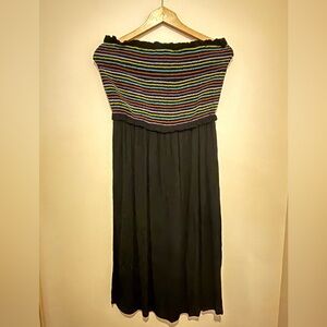 Warehouse Black Smocked Strapless Midi Dress